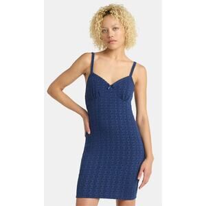 NO BOUNDARIES Cable Knit Lace Trim Mini Slip Dress Blue Size Small NWT